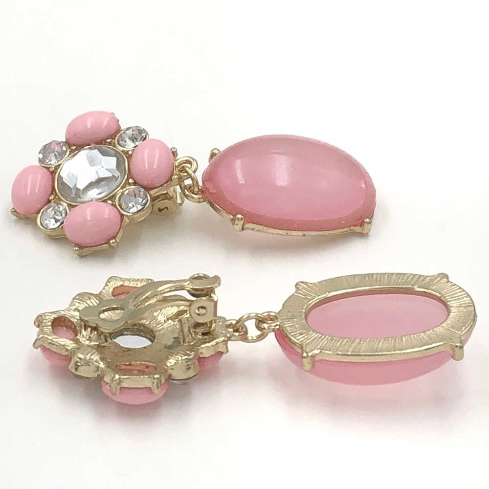 Pink Dangle Clip On Earrings - Picture 2 of 4